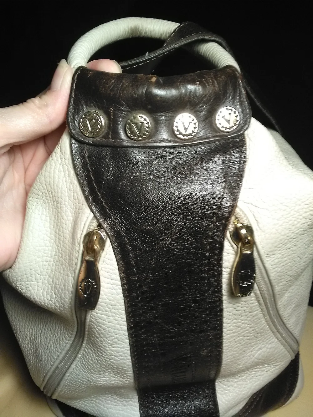 EXC. VALENTINA LEATHER CREAN & Dark Brown Satchel Bag SOFT BEAUTY - Picture 9 of 11